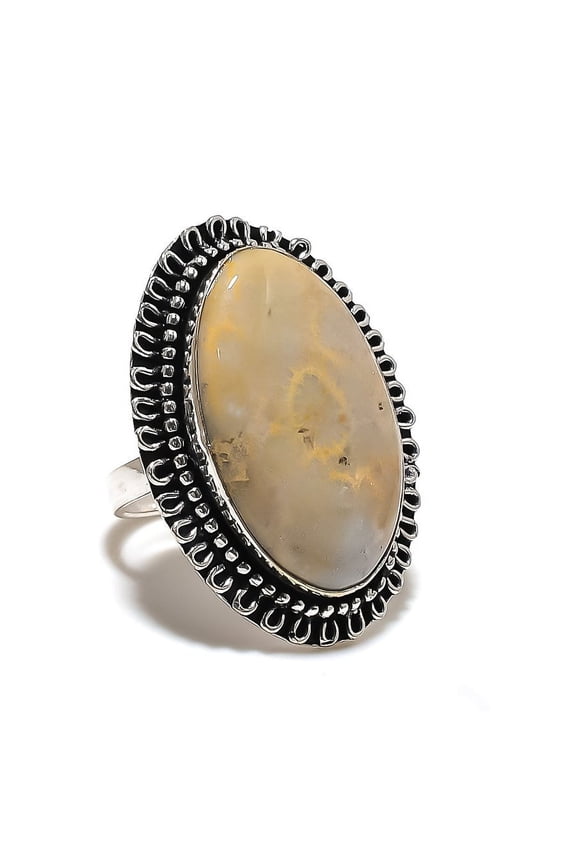 Natural Fossil"Coral Gemstone Handmade 925 Sterling Silver Ring Size 9.5