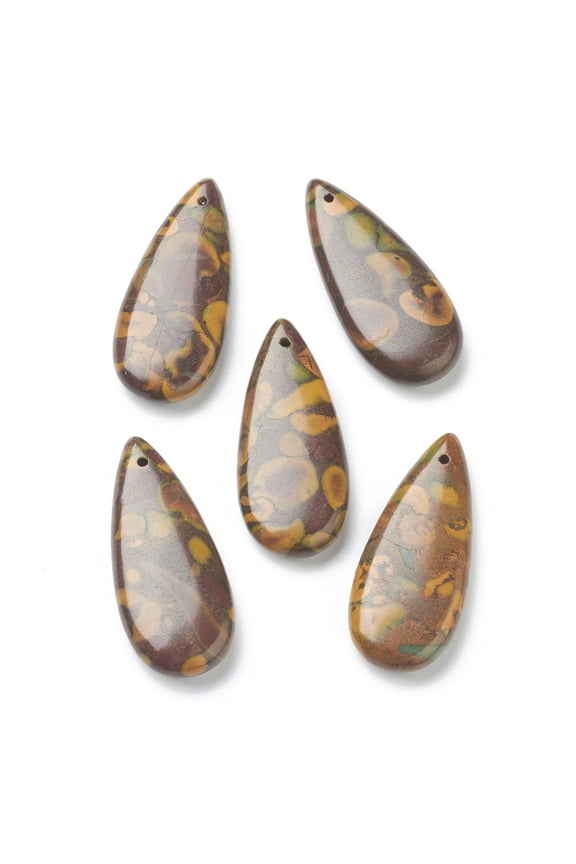 Natural Fossil Pendants Teardrop 35x15x6.5mm Hole: 0.5mm