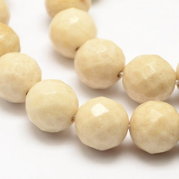 Natural Fossil Round Bead Strands Faceted Wheat 8mm Hole: 1mm about 46pcs/strand 14.5~15 inch