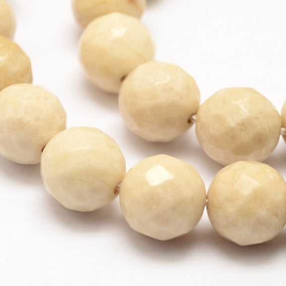 Natural Fossil Round Bead Strands Faceted Wheat 8mm Hole: 1mm about 46pcs/strand 14.8 inch