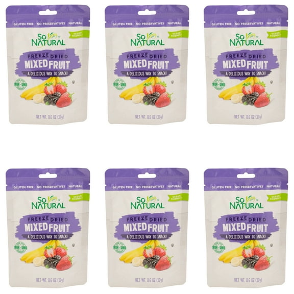 So Natural Freeze Dried Mixed Fruit 0.6oz Natural and Healthy Food Products Freeze Dried Fruits No Moisture Preserving their Flavor and Nutrients Long Shelf Mix Healthy Snack Trail Mix Burst Pack of 6