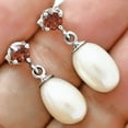 thumbnail image 1 of Natural Fresh Water Pearl Drop & Garnet 925 Silver Earrings Jewelry E-1062 AGE1022_B, 1 of 6