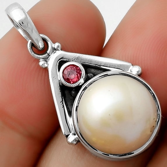Natural Fresh Water Pink Pearl & Garnet 925 Silver Pendant Jewelry P-1090 SDP112250