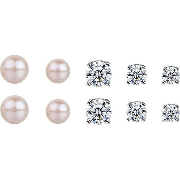 Natural Freshwater Cultured Pearl Earring Stud Set Hypoallergenic,925 Sterling Silver Post Pearl Earrings for Women