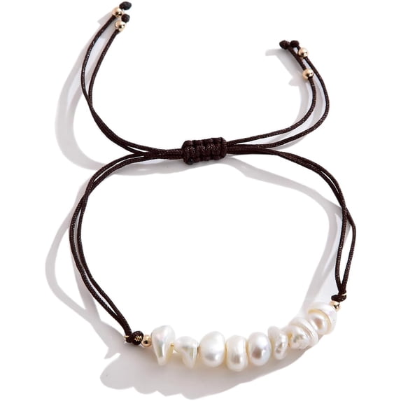 Natural Freshwater Cultured Pearl Pull Bracelet for Women Adjustable Braided Brass Bracelets Bohemian Vacation Jewelry Gifts