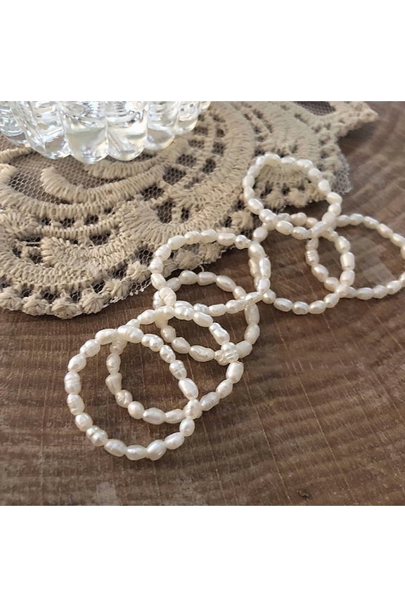 Natural Freshwater Pearl Beaded Stretch Rings for Women White Inner Diameter: 16mm