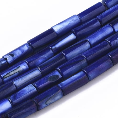 Natural Freshwater Shell Beads Dyed Column Blue 10x4.5mm Hole: 0.9mm about 36pcs/Strand 14.17 inch(36 cm)