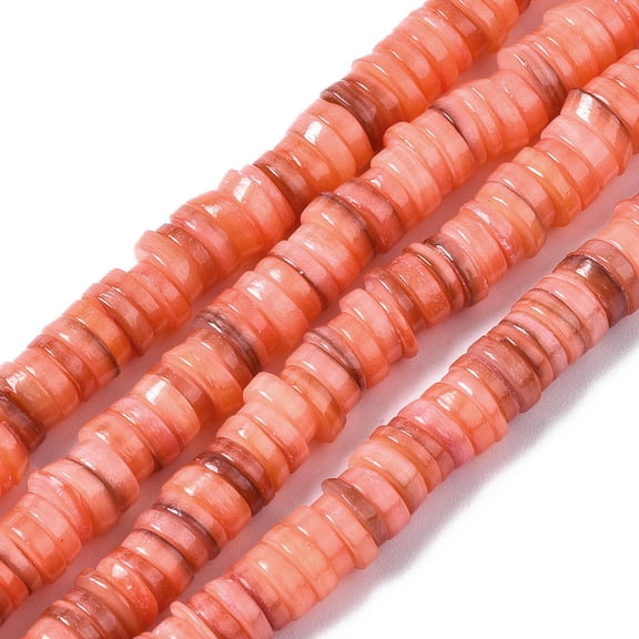 Natural Freshwater Shell Beads Strands Dyed Flat Round/Disc Heishi Beads Dark Salmon 5-6x1-2mm Hole: 1mm 205-215pcs/strand 15.35 inch(39cm)