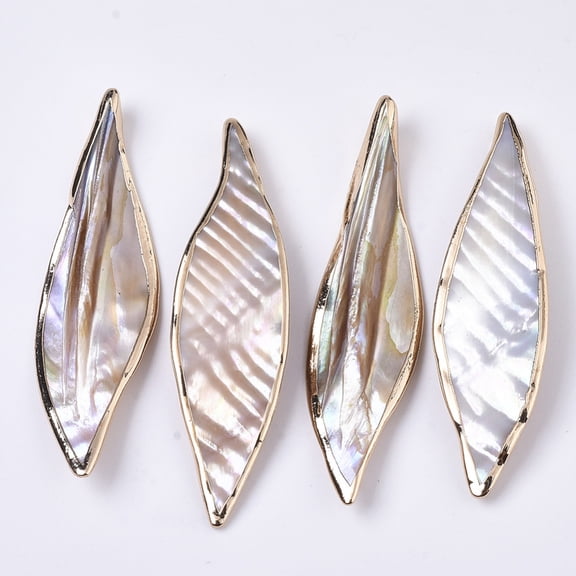 Natural Freshwater Shell Big Pendants Edge Golden Plated Leaf Seashell color 69~73x18~19.5x5.5~7.5mm Hole: 1.8mm Freshwater Shell