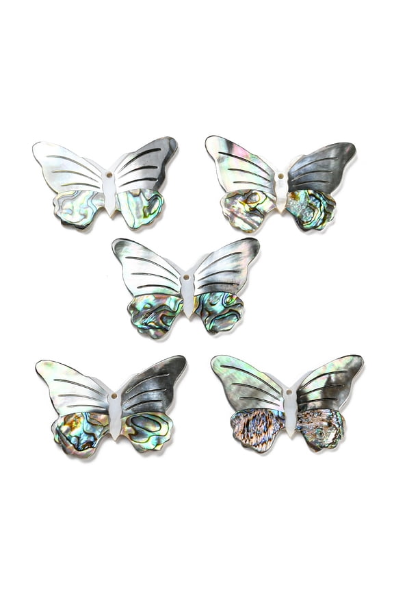 Natural Freshwater Shell & Black Lip Shell & Paua Shell & Natural White Shell Pendants Butterfly Charms Seashell Color 31x49x3mm Hole: 1.8mm