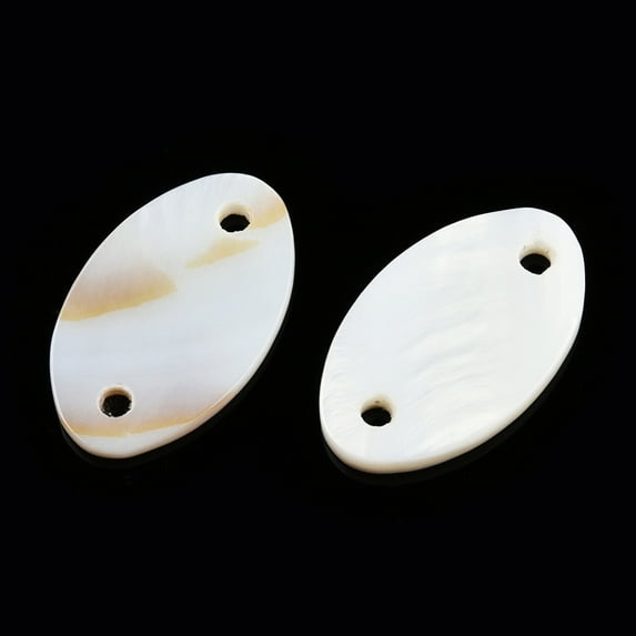 Natural Freshwater Shell Connector Charms Oval Creamy White 25~25.5x15~15.5x2~2.5mm Hole: 2mm