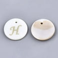 thumbnail image 1 of Natural Freshwater Shell Pendants with Golden Plated Brass Etched Metal Embellishments Flat Round with Letter Letter.H 15x2mm Hole: 1.2mm, 1 of 1