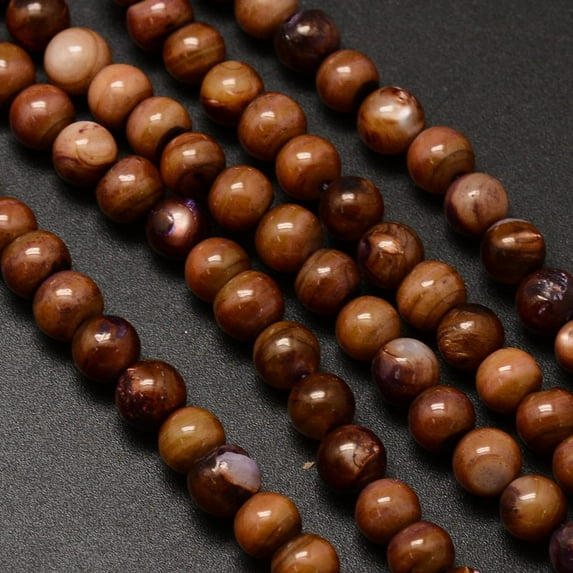 Natural Freshwater Shell Round Bead Strands Dyed Coconut Brown 6mm Hole: 1mm 62pcs/strand 14.5 inch