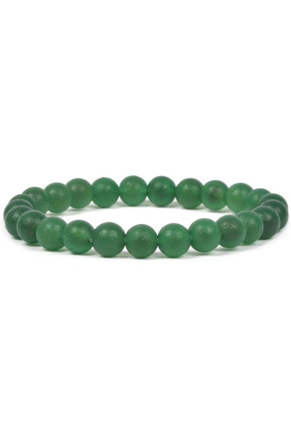 Natural Frosted Green Agate 8mm Round Shape Smooth Cut Beads Stretchable Bracelet for Men & Women.