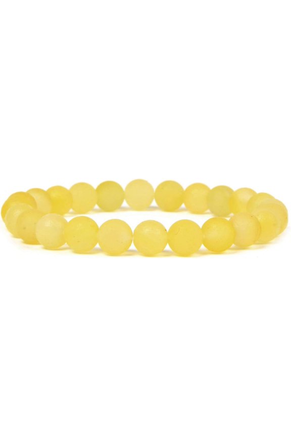 Natural Frosted Yellow Agate 8mm Round Shape Smooth Cut Beads Stretchable Bracelet for Men & Women.