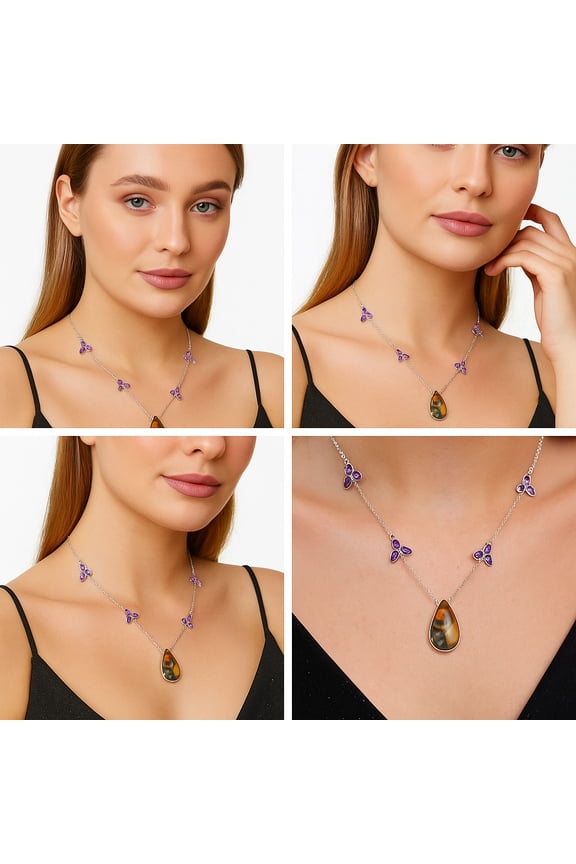 Natural Fruit Jasper & Amethyst 925 Sterling Silver Necklace Jewelry N-1004 SDN1744