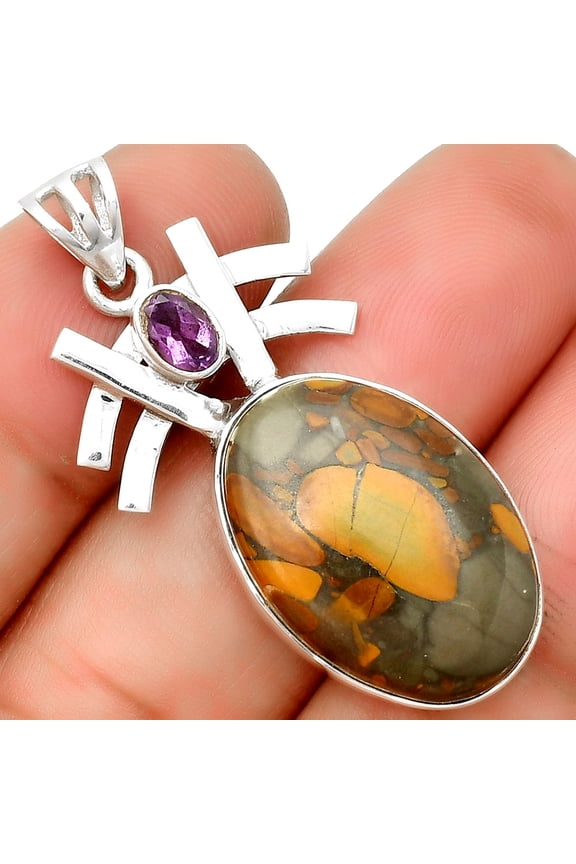 Natural Fruit Jasper & Amethyst 925 Sterling Silver Pendant Jewelry P-1046 SDP134056