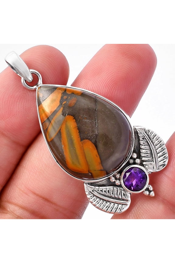 Natural Fruit Jasper & Amethyst 925 Sterling Silver Pendant Jewelry P-1127 SDP145905