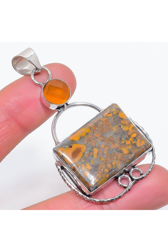 Natural Fruit Jasper, Carnelian 925 Sterling Silver Jewelry Pendant 2.60"