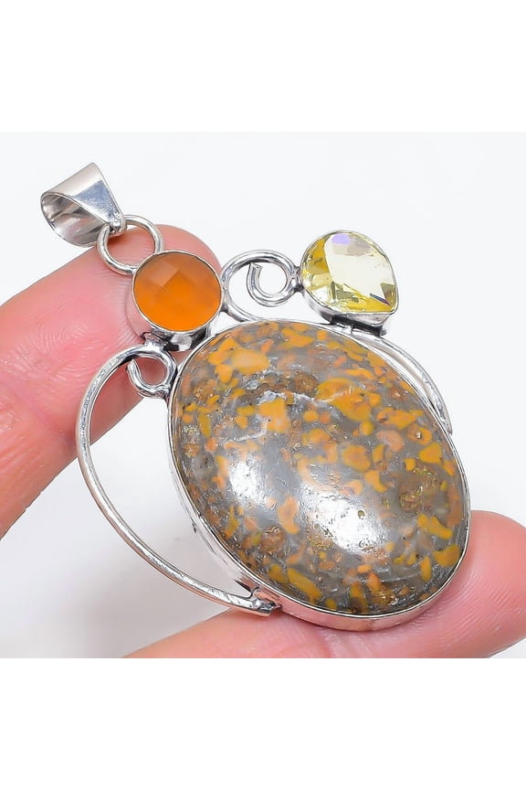 Natural Fruit Jasper, Carnelian 925 Sterling Silver Jewelry Pendant 2.64"