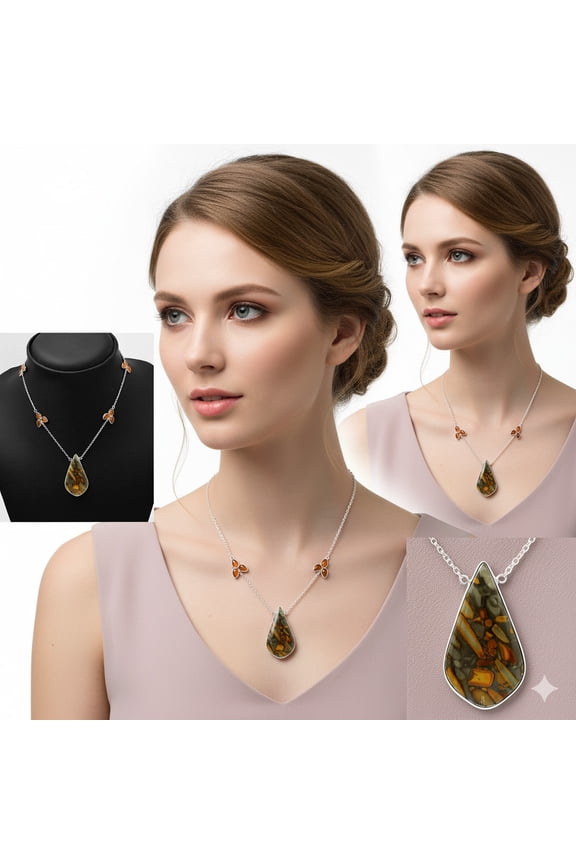 Natural Fruit Jasper & Carnelian 925 Sterling Silver Necklace Jewelry N-1004 SDN1646