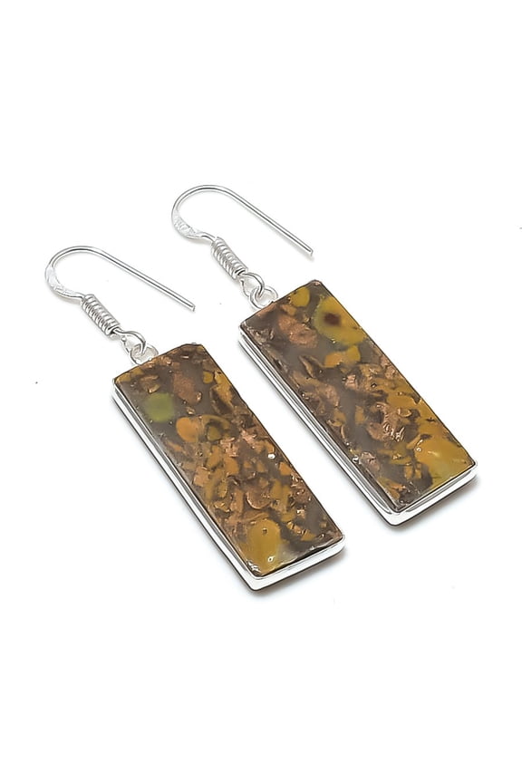 Natural Fruit Jasper Gemstone 925 Sterling Silver Jewelry Earring 2.01"