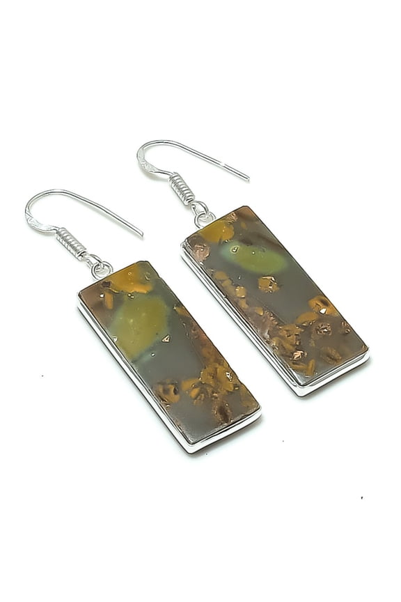 Natural Fruit Jasper Gemstone 925 Sterling Silver Jewelry Earring 2.05"