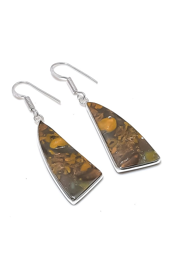 Natural Fruit Jasper Gemstone 925 Sterling Silver Jewelry Earring 2.09"
