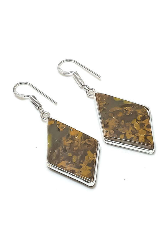 Natural Fruit Jasper Gemstone Handmade 925 Sterling Silver Earring 1.97"