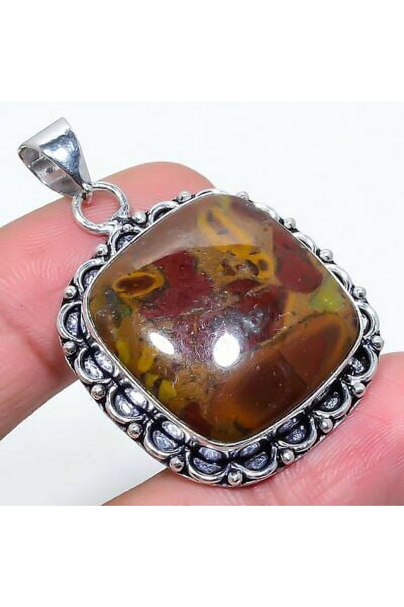 Natural Fruit Jasper Gemstone Handmade 925 Sterling Silver Pendant 1.85"