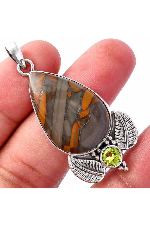 Natural Fruit Jasper & Peridot 925 Sterling Silver Pendant Jewelry P-1127 SDP145950