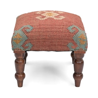 Natural Furnish Handmade Jute Soft Ottomans Square Shape Stool for Sitting and Foot Rest with Wooden Legs, Entryway Modern Stool for Living Room, Bedroom, Hall (Red, L40 cm x W40 cmx H35 cm)
