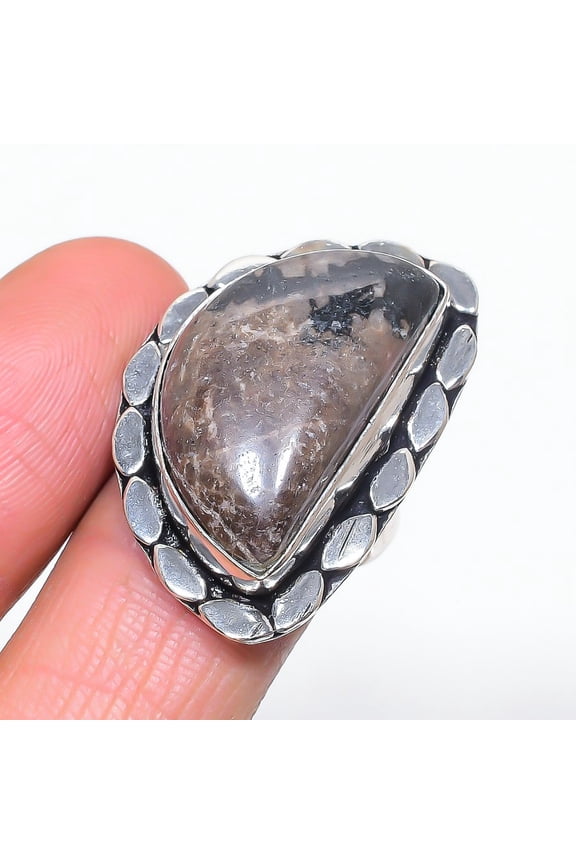 Natural Gabbro Stone Gemstone 925 Sterling Silver Jewelry Ring Size 8