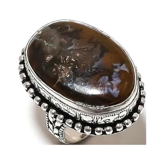 Natural Gabbro Stone Gemstone Handmade 925 Sterling Silver Ring Size 7