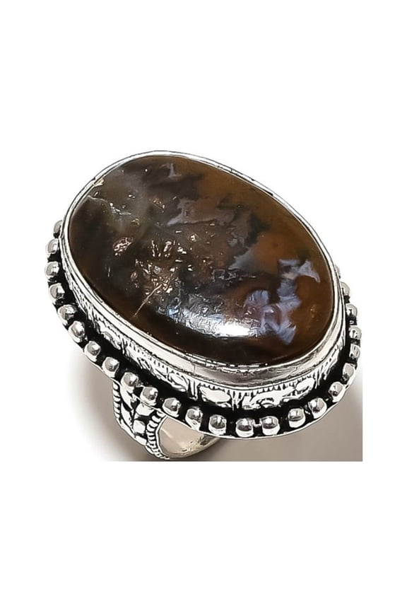 Natural Gabbro Stone Gemstone Handmade 925 Sterling Silver Ring Size 8