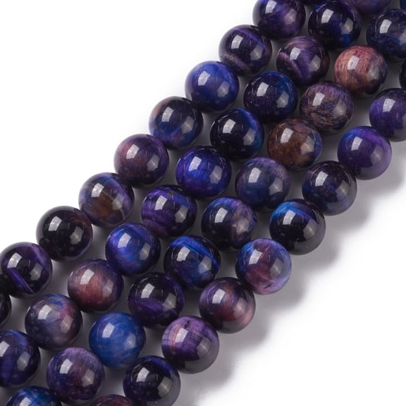 Natural Galaxy Tiger Eye Beads Strands Round Dyed Heated Midnight Blue 12mm Hole: 1mm 33pcs/strand 15.35''(39cm)