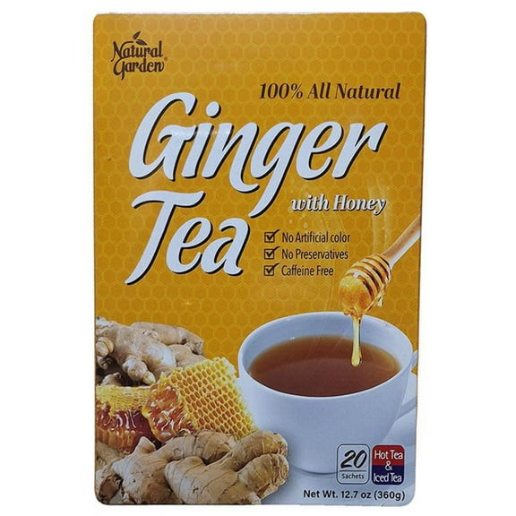 Natural Garden 100% All Natural Ginger Tea with Honey, 1 Box with 20 Sachets, 12.7 oz