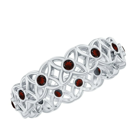 Natural Garnet 0.68 Ctw Round Gemstone 925 Sterling Silver Flower Eternity Ring for Women | Wedding, Engagement Bridal Rings | Mothers Day Gift