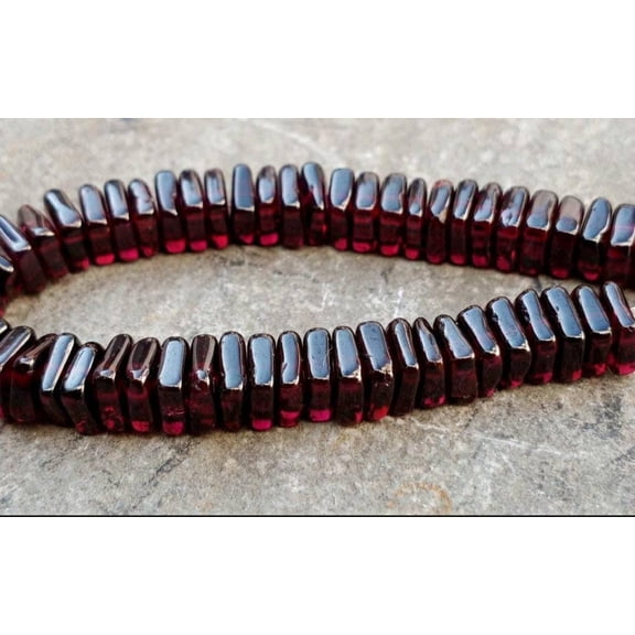 Natural Garnet Beads - 5mm Square Heishi Gemstone Strand | Red Flat Cube Jewelry Making Supplies for DIY Bracelets