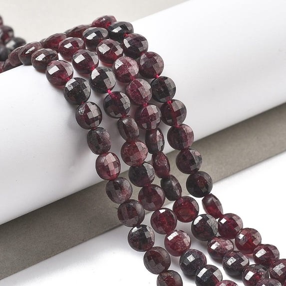 Natural Garnet Beads Strands Faceted Flat Round 5~5.5x3~3.5mm Hole: 0.8~1mm about 80~81pcs/strand 15.16~15.24 inch(38.5~38.7cm)