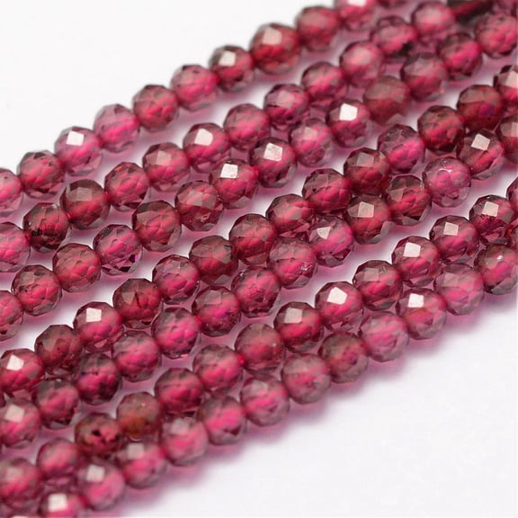 Natural Garnet Beads Strands Faceted Round 2mm Hole: 0.4~0.5mm 181~210pcs/strand 15.4 inch(39.2cm)