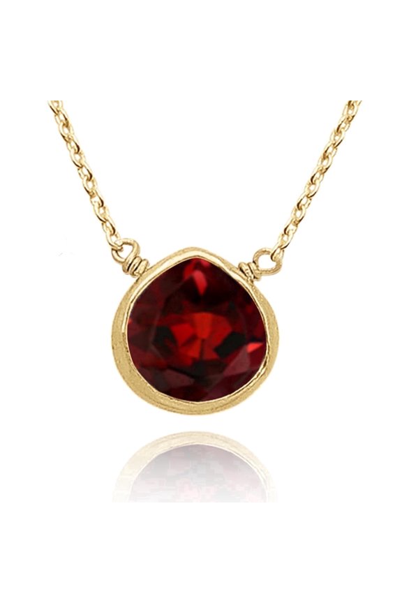 Garnet Bezel Heart Pendant Necklace - 925 Sterling Silver 18K Gold Vermeil Dainty Statement Necklace Birthday Gifts for Women & New Mom Gifts (regalos para mujer)