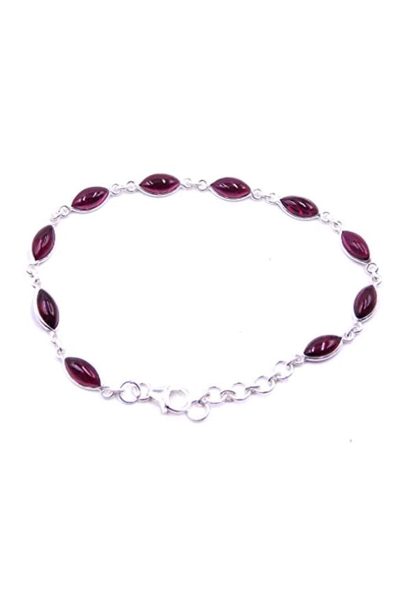Natural Garnet Cab Gemstone 925 Sterling Silver Bezel Bracelet For Woman's
