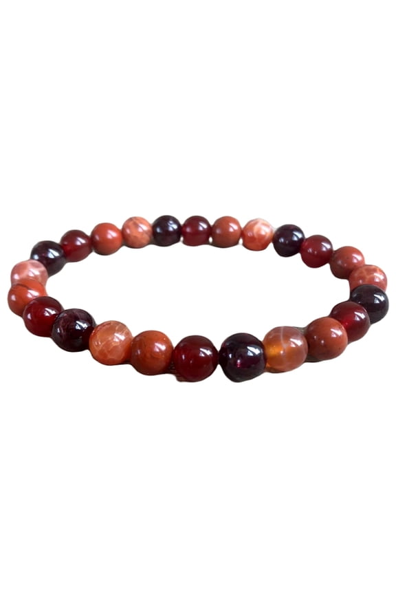 Natural Garnet, Carnelian, Fire Agate & Red Jasper 6mm Round Shape Smooth Cut Beads Stretchable Bracelet For Men & Women. Unisex Bracelet