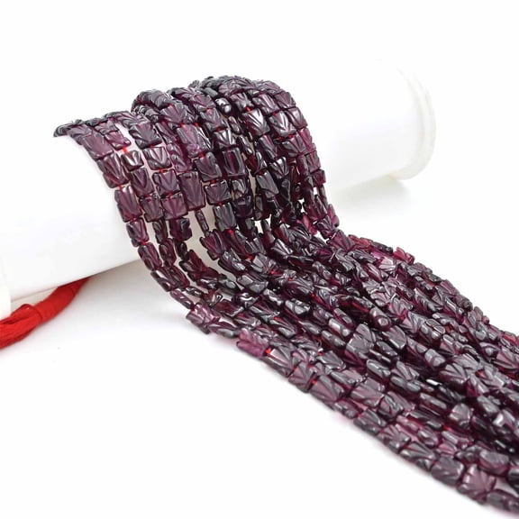Natural Garnet Carved Rectangle Beads: Boho Gemstone Strand (13 Inch)