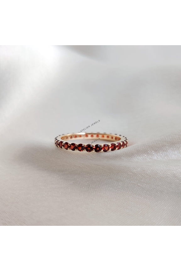 Natural Garnet Eternity Ring: 14K Yellow Gold Garnet Infinity Band