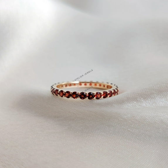 Natural Garnet Eternity Ring: 14K Yellow Gold Garnet Infinity Band