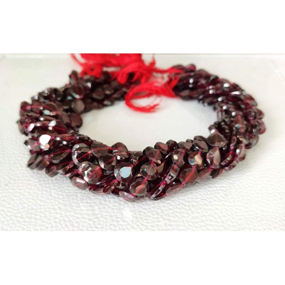 Natural Garnet Faceted Heart Beads 5 MM | Wholesale Gemstone Beads for Jewelry Making | Boho Jewelry Supplies | Hand Crafted Loose Beads 13"