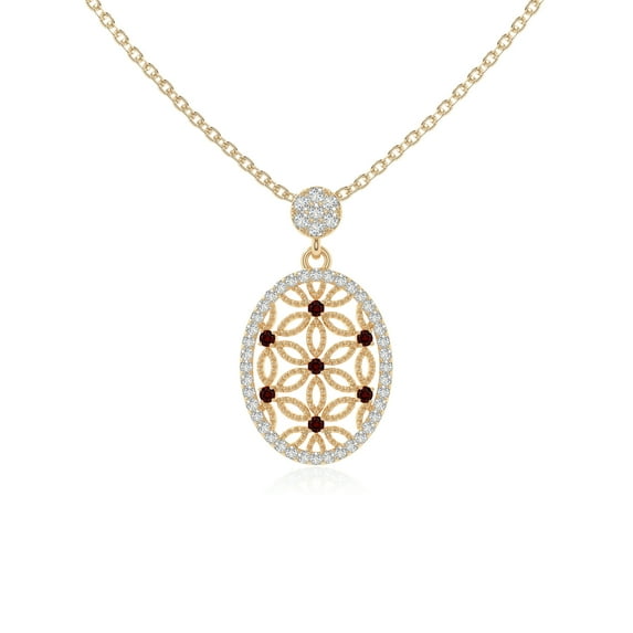 Natural Garnet Flower Design Pendant Necklaces for Women in 18K Yellow Gold Vermeil, January Birthstone Jewelry Gifts for Her Birthday, Anniversary, Mothers Day, Christmas, Graduation, Valentines