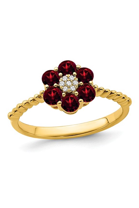 Natural Garnet Flower Ring 9/10 Carat (Ctw) in 14K Yellow Gold
